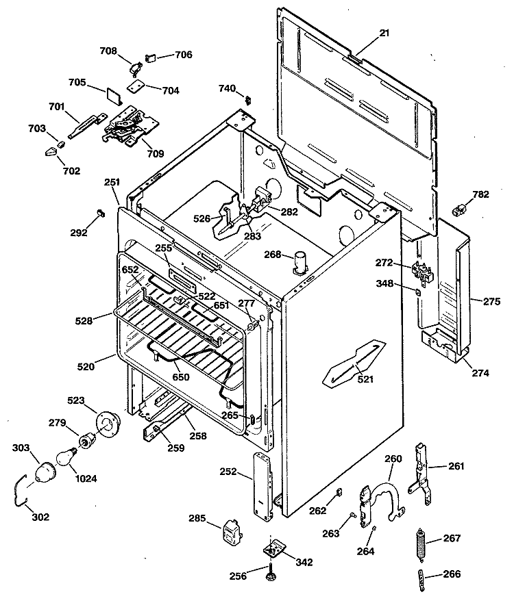 Section Diagram and Parts List for JBP24G*R3  General Electric Range