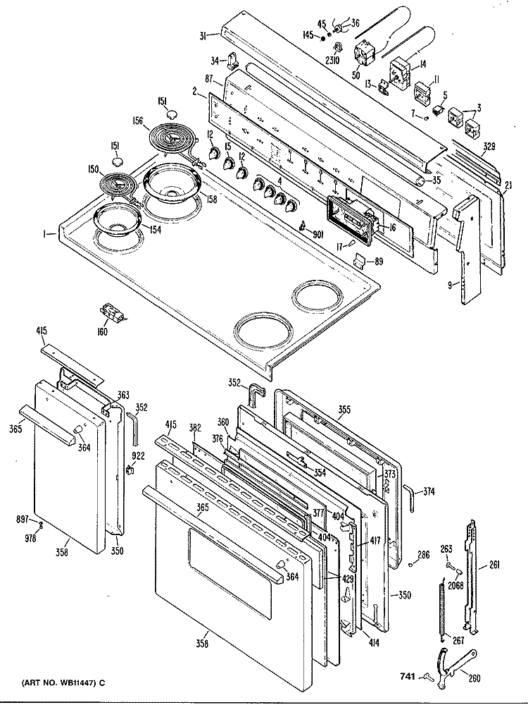 Section Diagram and Parts List for JCP67H5WH  General Electric Range