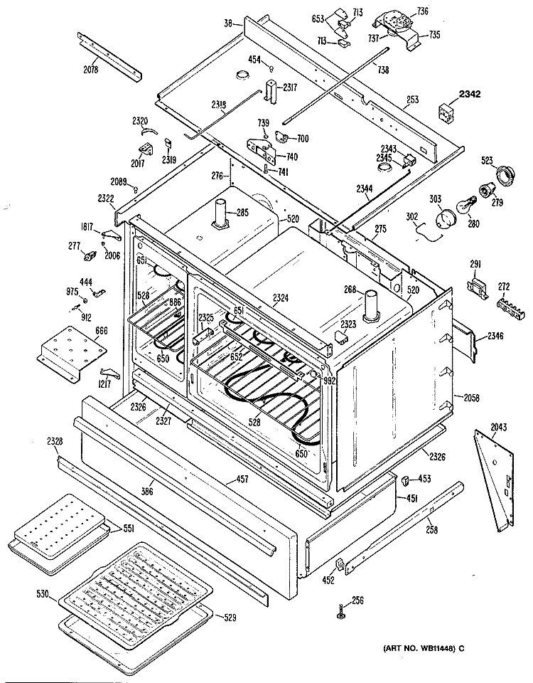 Section Diagram and Parts List for JCP67H5WH  General Electric Range