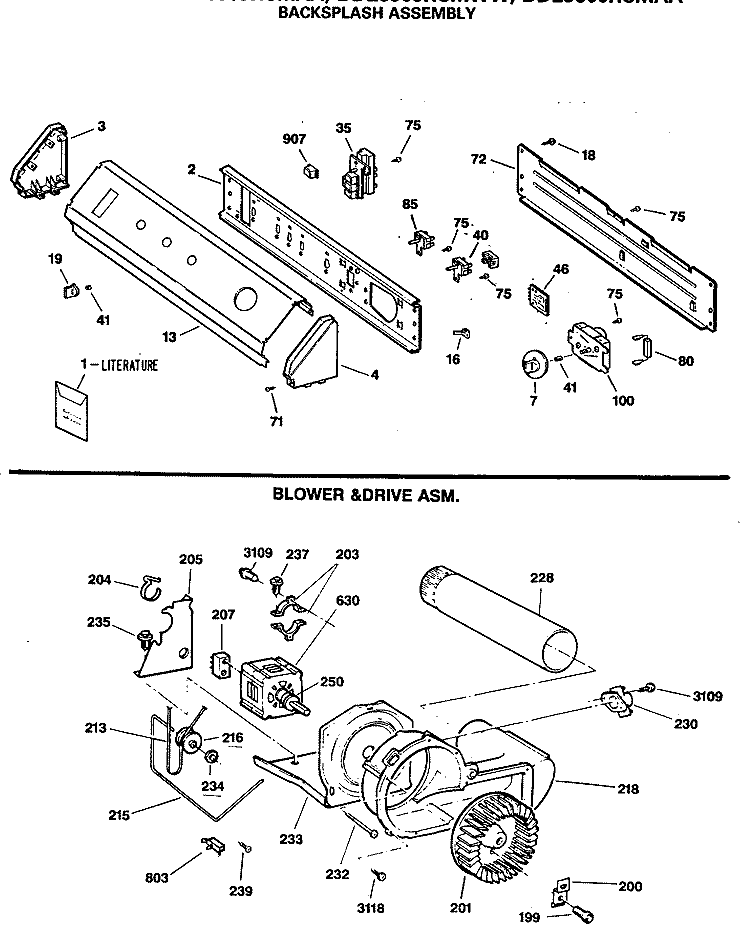 BACKSPLASH ASSEMBLY Diagram and Parts List for DDE8509RCMWW  General Electric Dryer