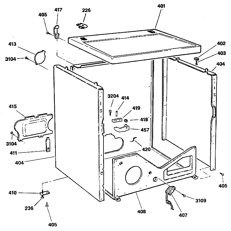 Section Diagram and Parts List for DDE8509RCMWW  General Electric Dryer
