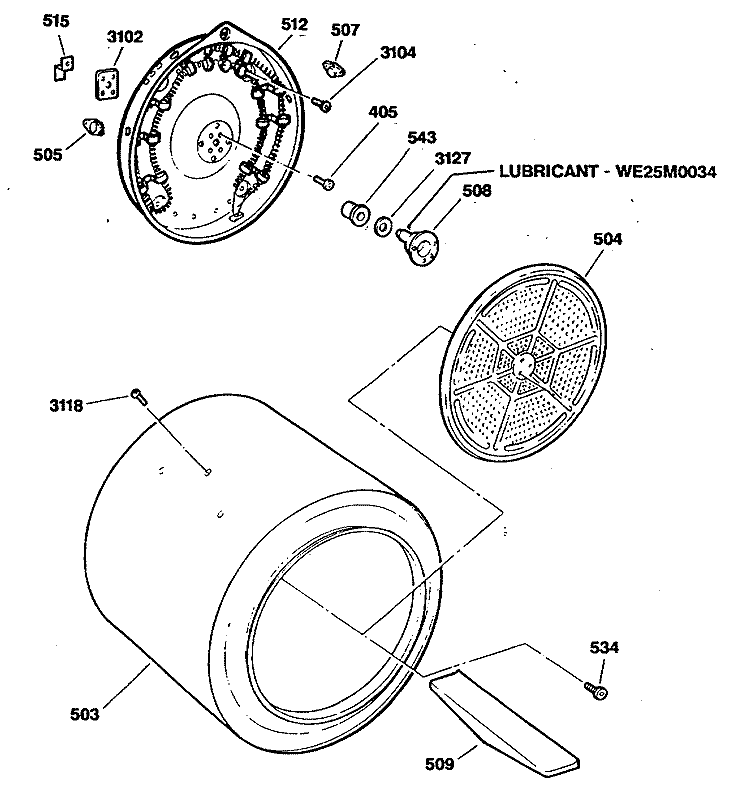 Section Diagram and Parts List for DDE8509RCMWW  General Electric Dryer