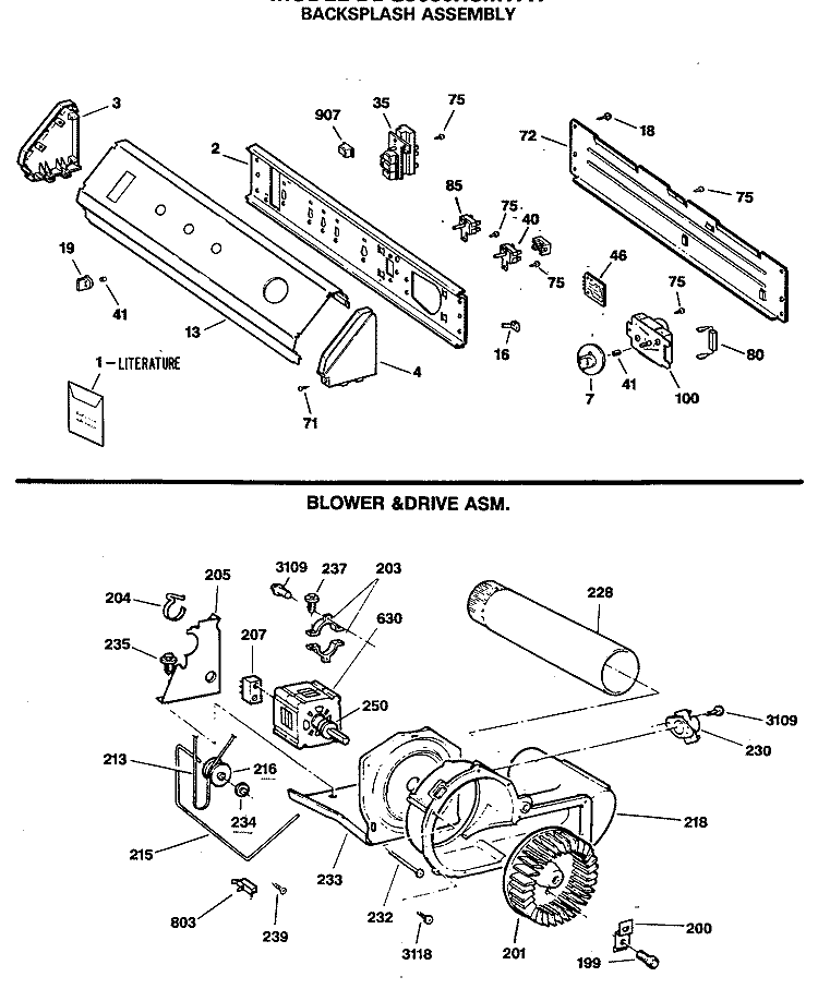 BACKSPLASH ASSEMBLY Diagram and Parts List for DDG9680RCMWW  General Electric Dryer