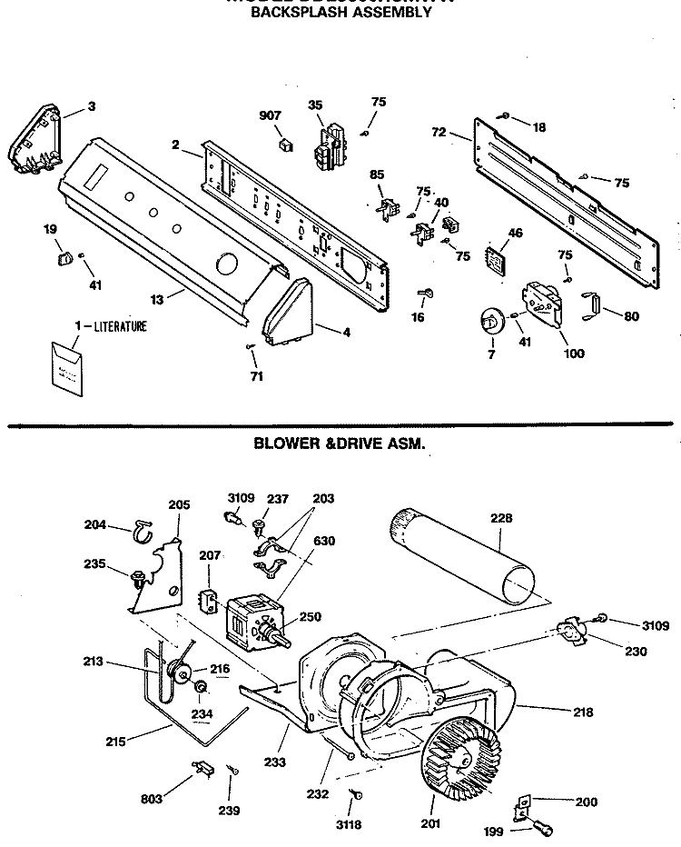 BACKSPLASH ASSEMBLY Diagram and Parts List for DDE9600RCMWW  General Electric Dryer