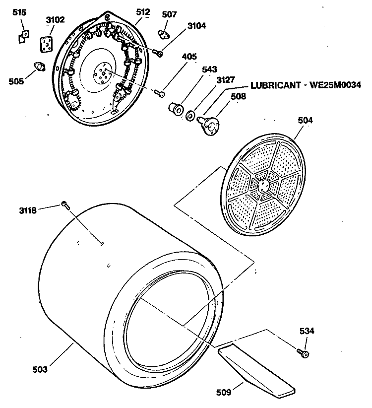 Section Diagram and Parts List for DDE9600RCMWW  General Electric Dryer