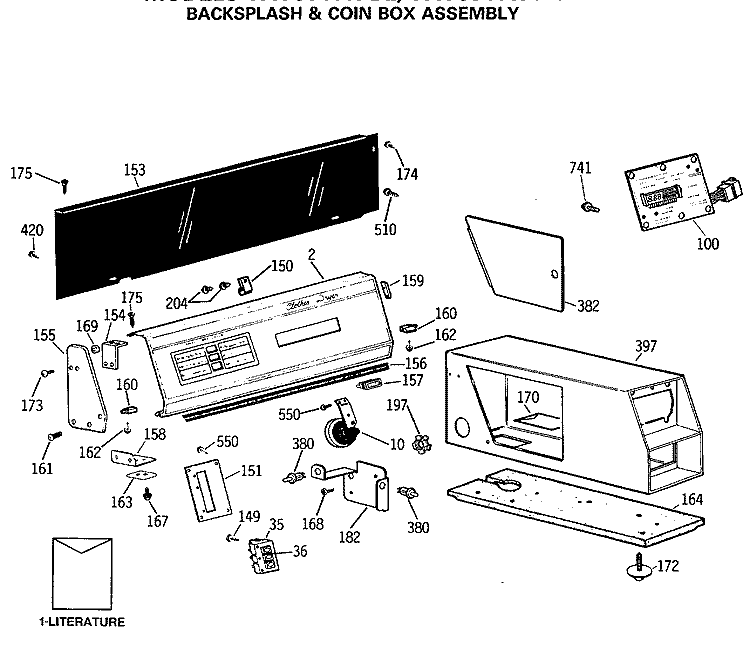 BACKSPLASH & COIN BOX ASSEMBLY Diagram and Parts List for WWC8400PBL  General Electric Washer