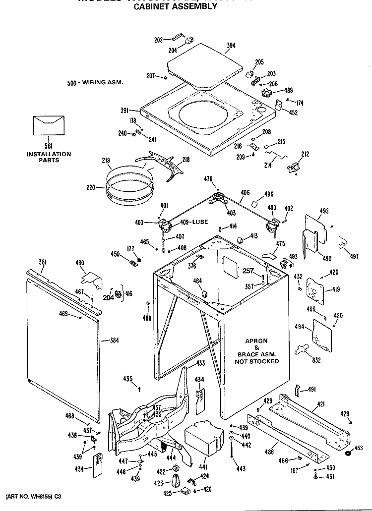 CABINET ASSEMBLY Diagram and Parts List for WWC8400PBL  General Electric Washer
