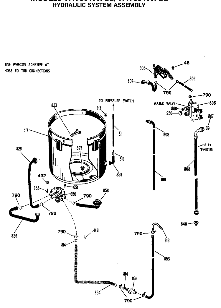 HYDRAULIC SYSTEM ASSEMBLY Diagram and Parts List for WWC8400PBL  General Electric Washer