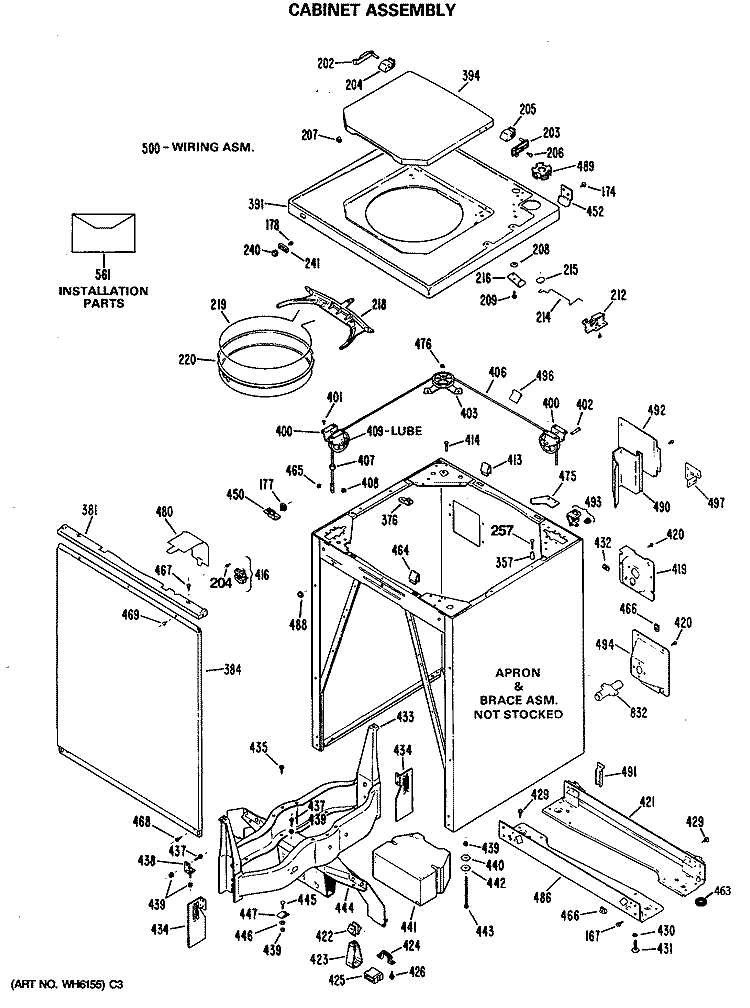 CABINET ASSEMBLY Diagram and Parts List for WWC8000RAL  General Electric Washer