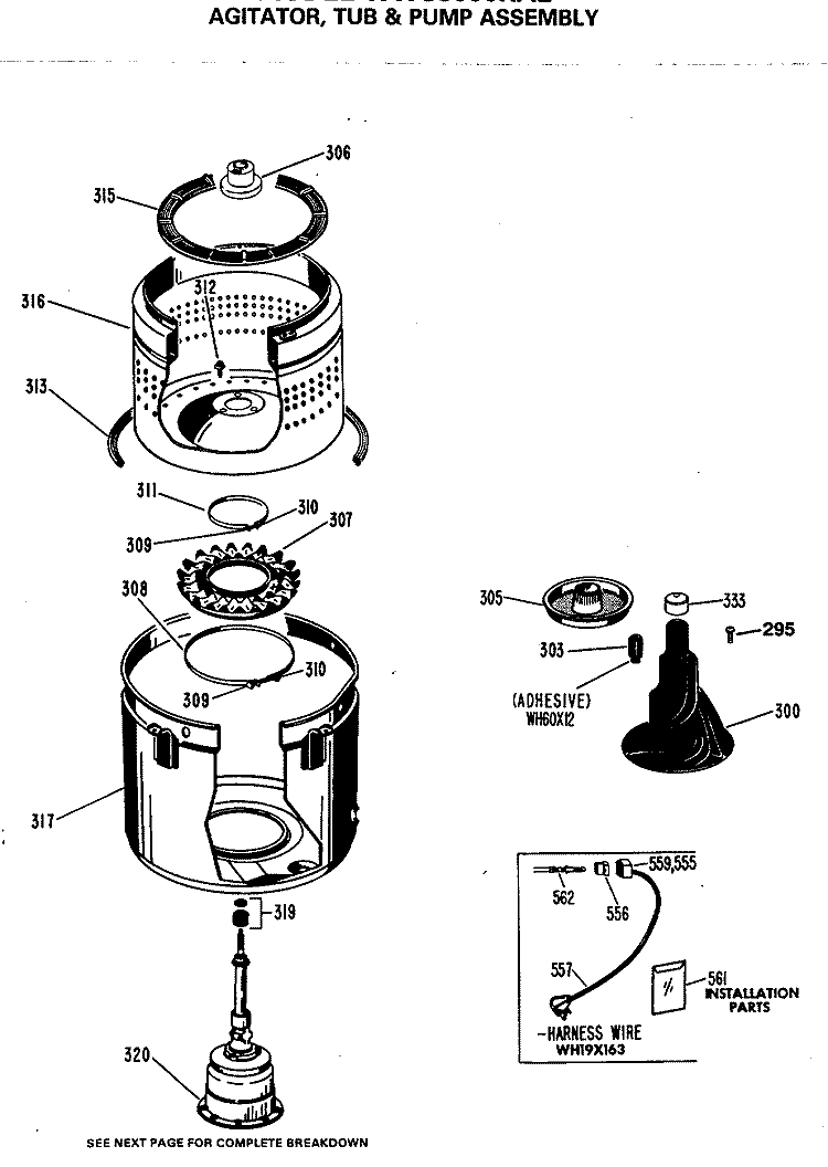 AGITATOR, TUB & PUMP ASSEMBLY Diagram and Parts List for WWC8000RAL  General Electric Washer