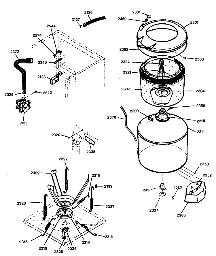 Section Diagram and Parts List for WSM2400LEB  General Electric Washer Dryer Combo