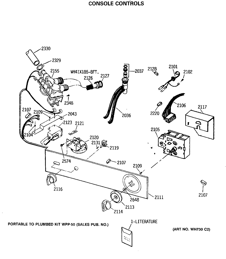 CONSOLE CONTROLS Diagram and Parts List for WWP1170GJB  General Electric Washer