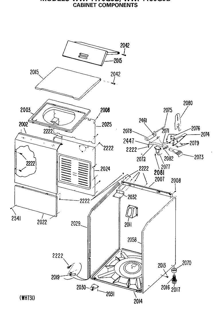 CABINET COMPONENTS Diagram and Parts List for WWP1170GJB  General Electric Washer