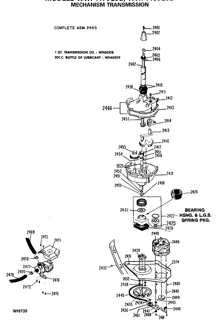 MECHANISM TRANSMISSION Diagram and Parts List for WWP1170GJB  General Electric Washer