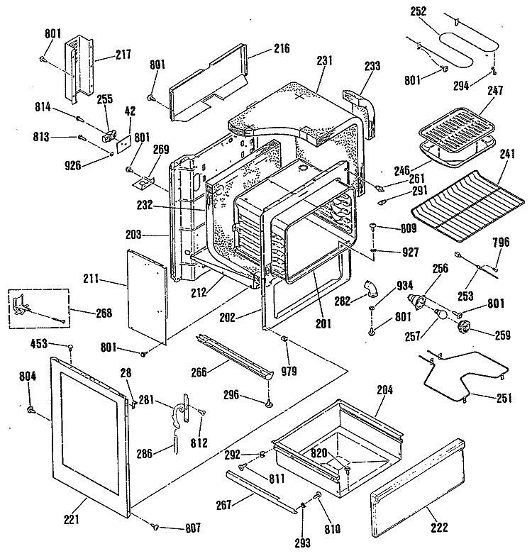 Section Diagram and Parts List for JB578GS2BG  General Electric Range