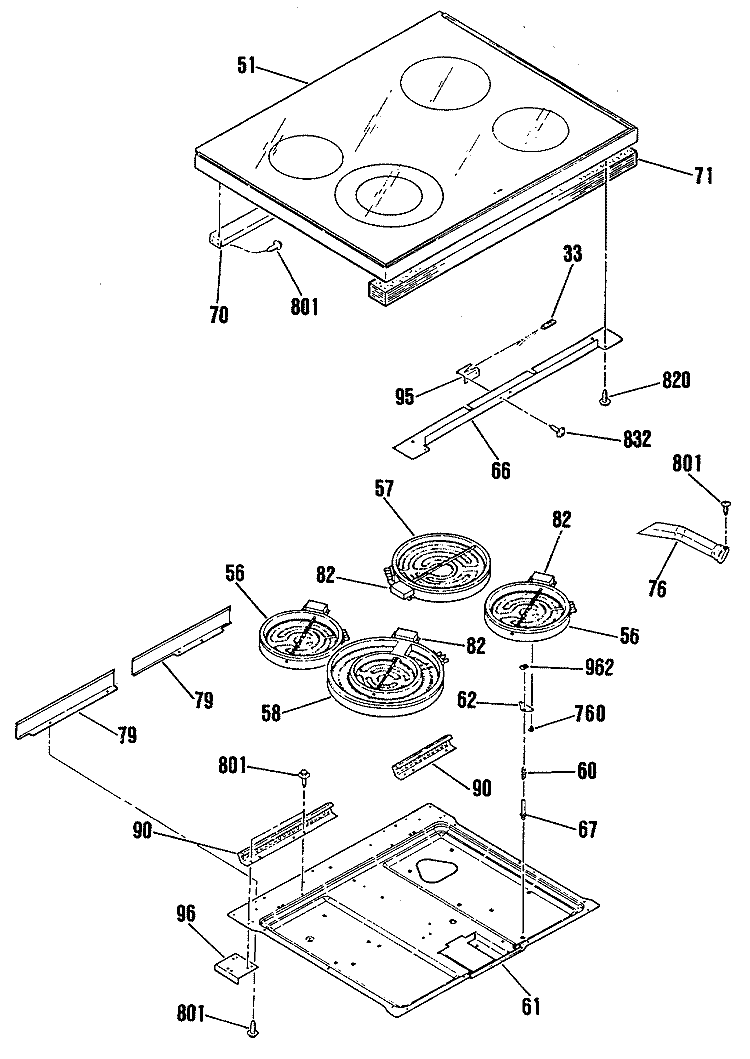 Section Diagram and Parts List for JB579GR5WH  General Electric Range