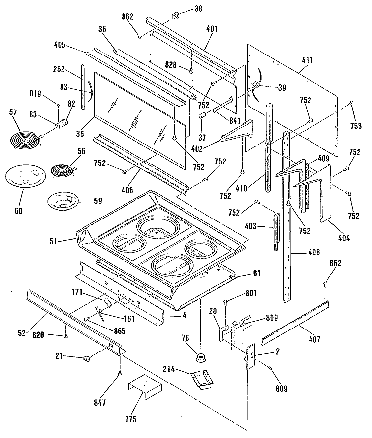 Section Diagram and Parts List for JHP70GN5WH  General Electric Microwave Oven Combo