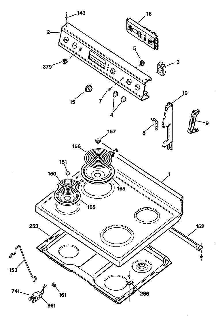 Section Diagram and Parts List for JBP45WS1  General Electric Range