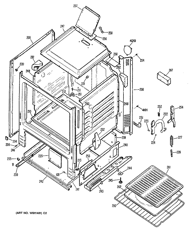 Section Diagram and Parts List for JGBS04GPR2  General Electric Range