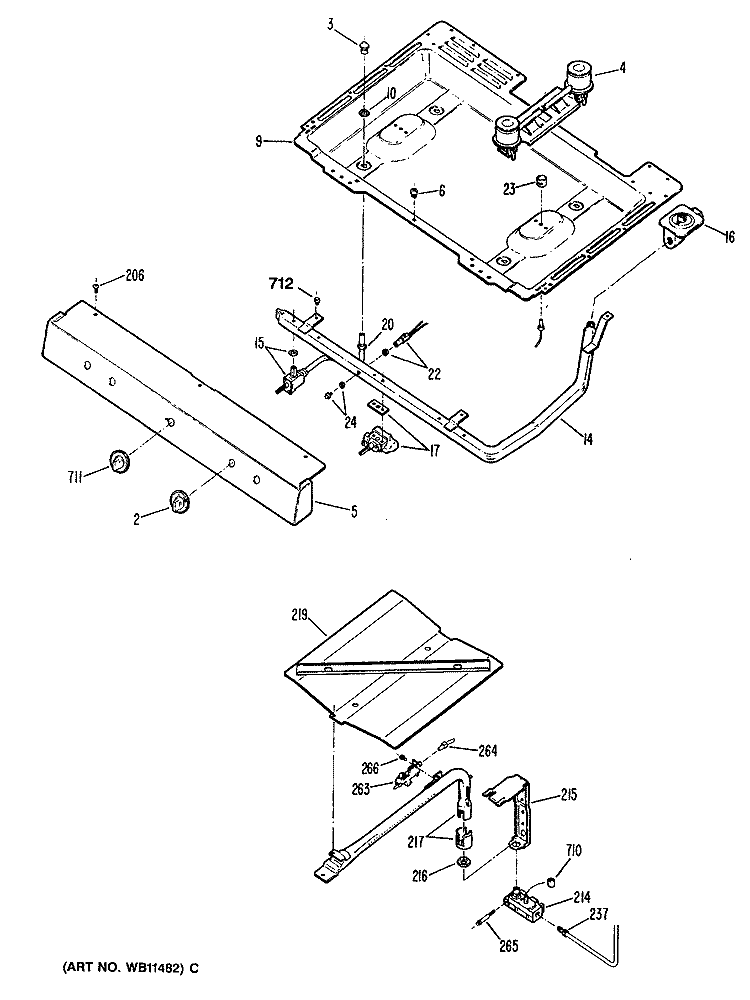 Section Diagram and Parts List for JGBS04GPR2  General Electric Range