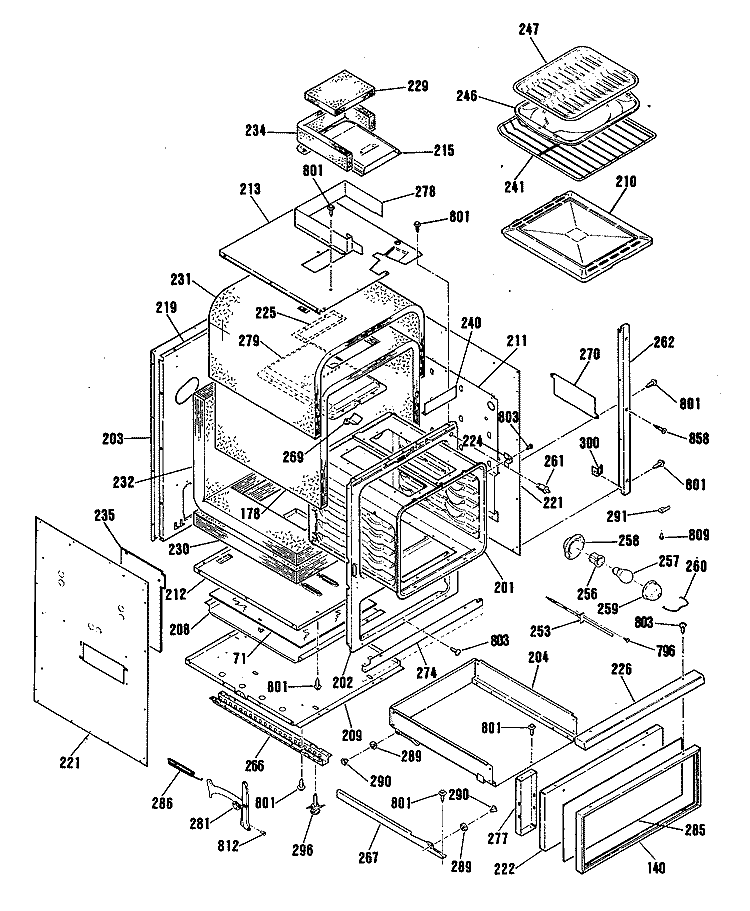 Section Diagram and Parts List for JGRP16GEP3BG  General Electric Range
