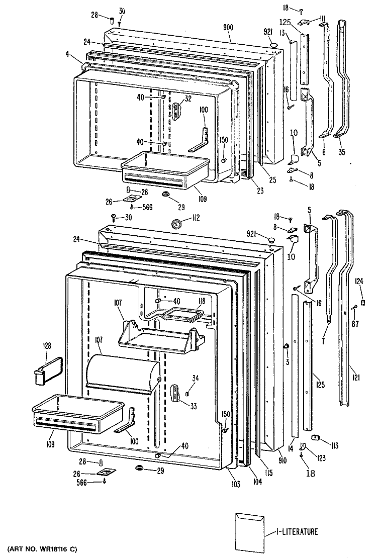 Section Diagram and Parts List for TBH25ZRDRWH  General Electric Refrigerator