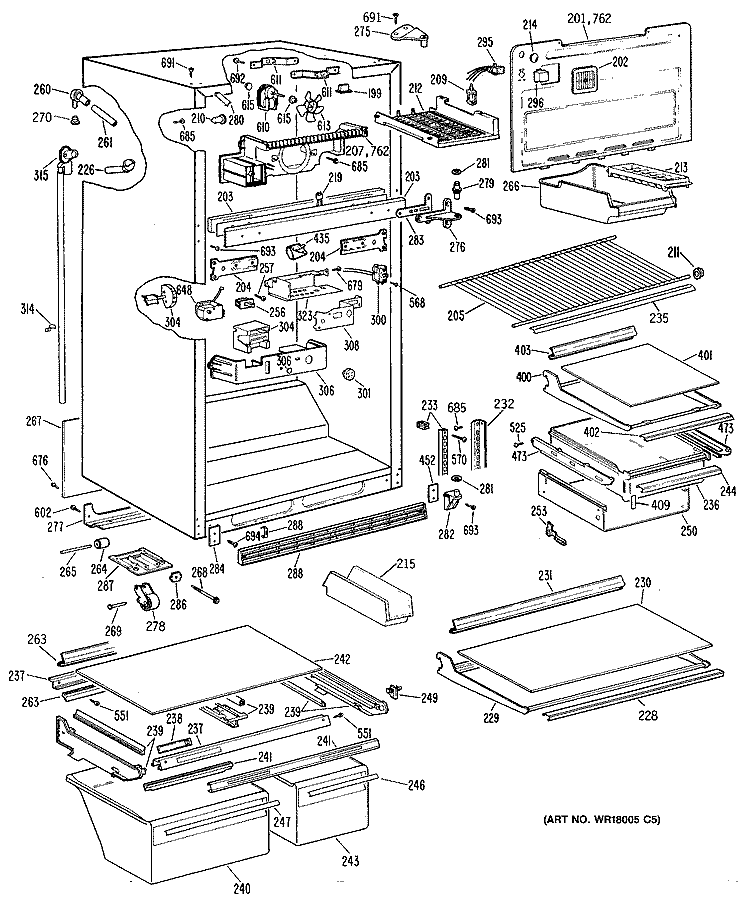 Section Diagram and Parts List for TBH25ZRDRWH  General Electric Refrigerator
