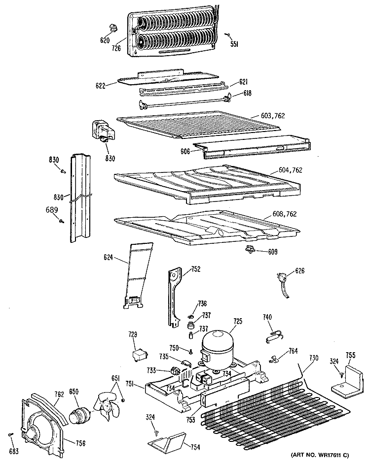 Section Diagram and Parts List for TBH25ZRDRWH  General Electric Refrigerator