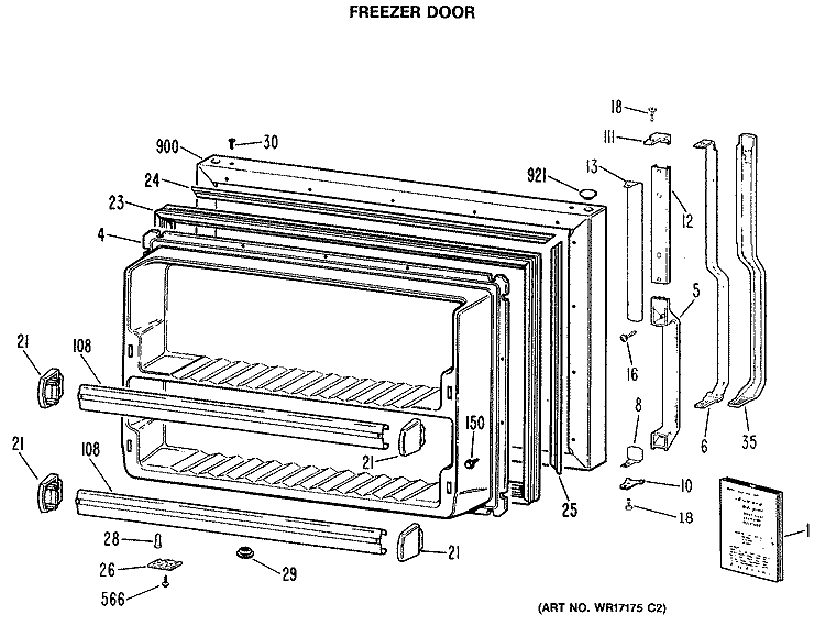 FREEZER DOOR Diagram and Parts List for TBX18DASERAD  General Electric Refrigerator