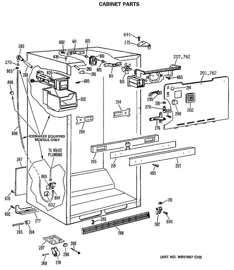 CABINET PARTS Diagram and Parts List for TBX18DASERAD  General Electric Refrigerator