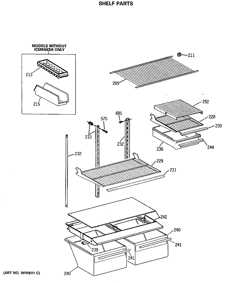 SHELF PARTS Diagram and Parts List for TBX18DASERAD  General Electric Refrigerator