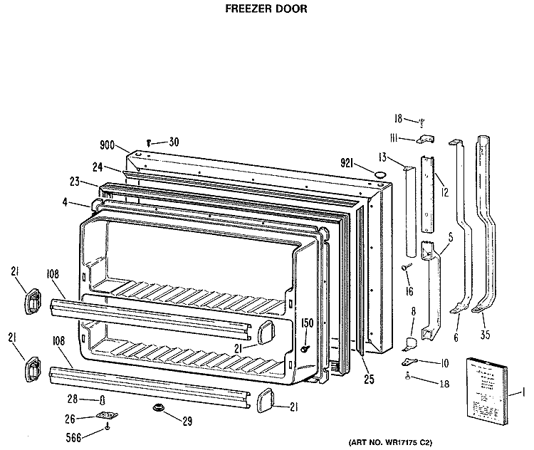 FREEZER DOOR Diagram and Parts List for TBX18GASERWH  General Electric Refrigerator