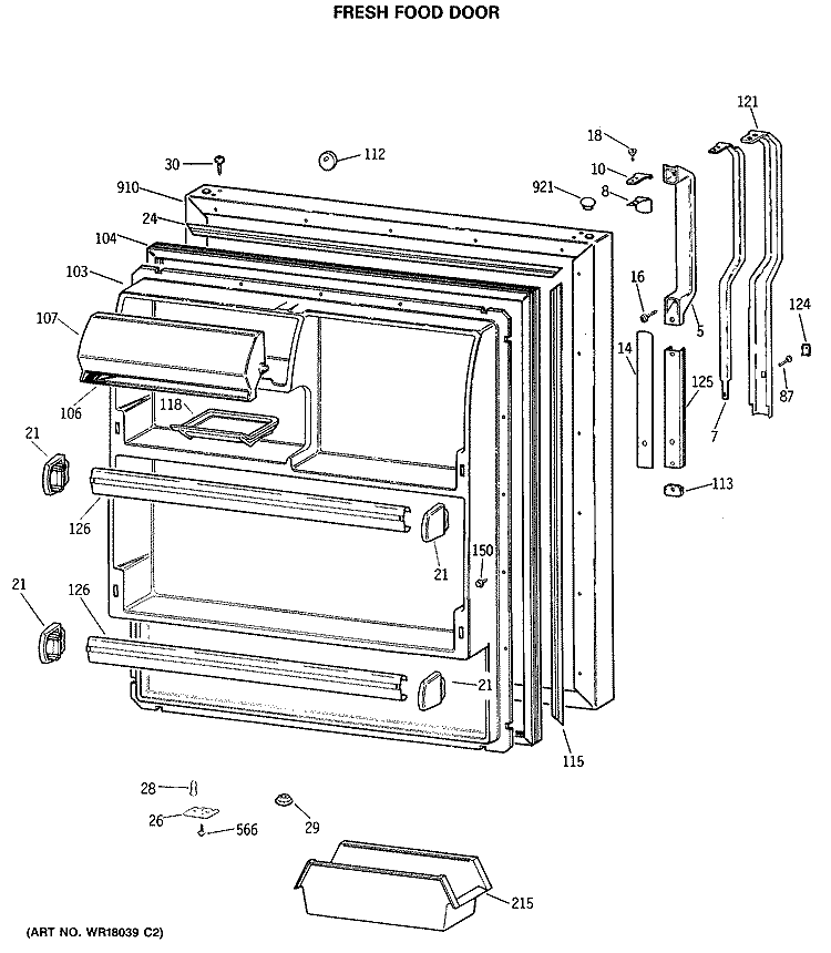FRESH FOOD DOOR Diagram and Parts List for TBX18GASERWH  General Electric Refrigerator