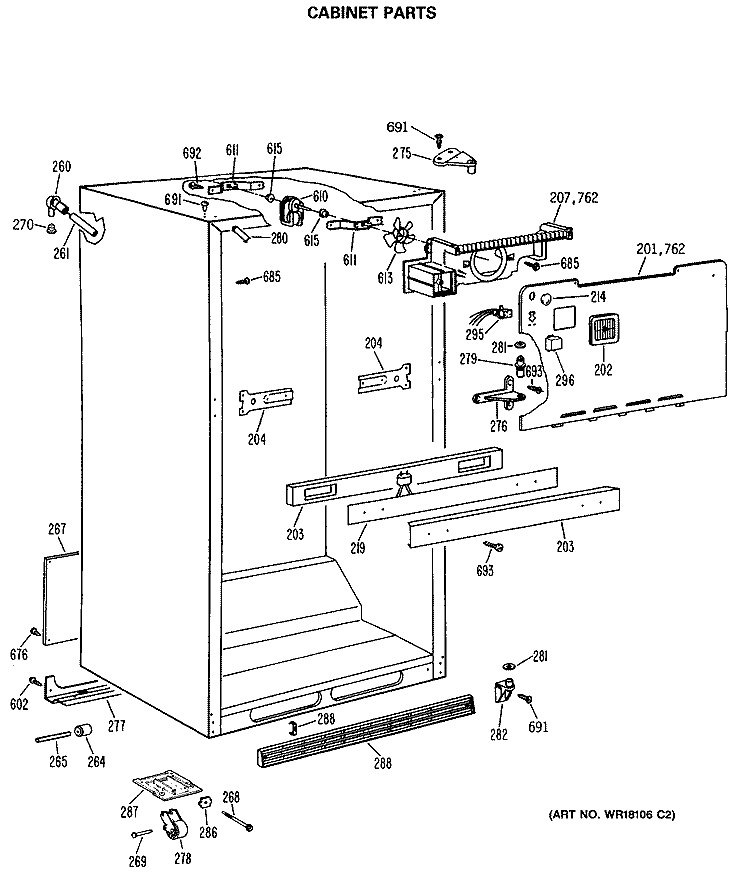 CABINET PARTS Diagram and Parts List for TBX18GASERWH  General Electric Refrigerator