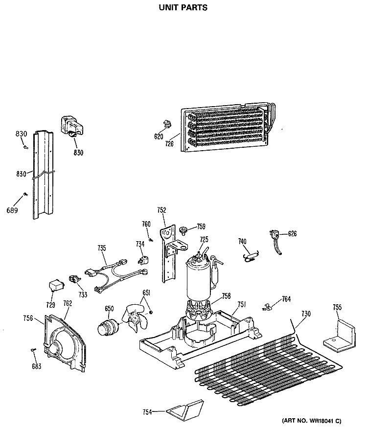 UNIT PARTS Diagram and Parts List for TBX18GASERWH  General Electric Refrigerator