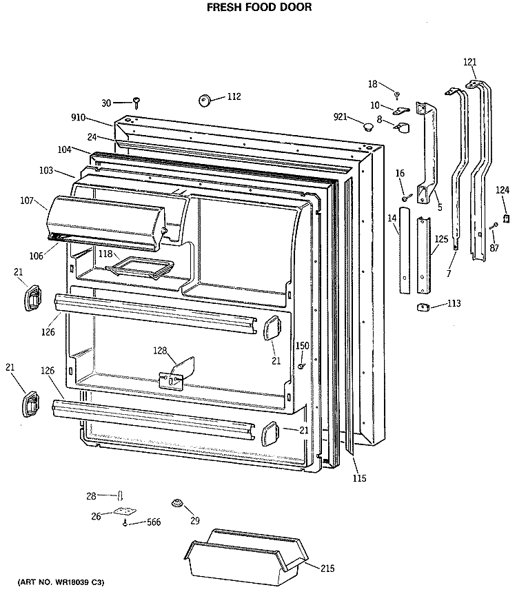 FRESH FOOD DOOR Diagram and Parts List for TBX18JASFRAD  General Electric Refrigerator