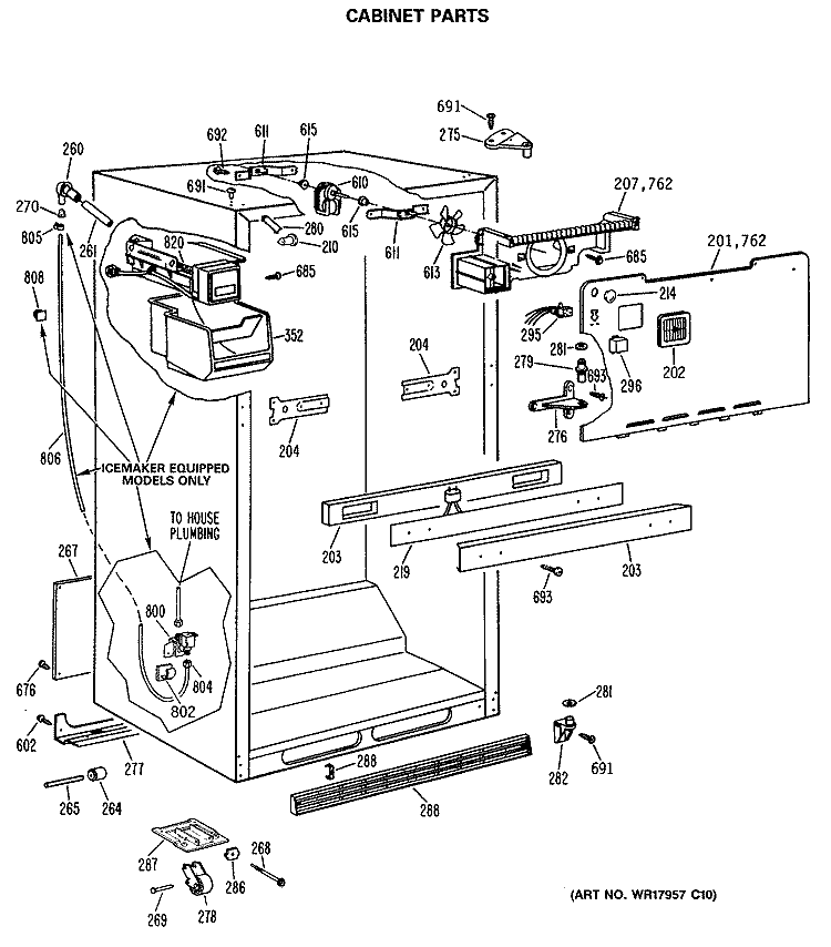 CABINET PARTS Diagram and Parts List for TBX18JASFRAD  General Electric Refrigerator