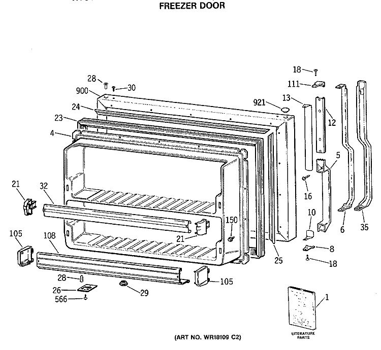 FREEZER DOOR Diagram and Parts List for TBX19GASNRWH  General Electric Refrigerator