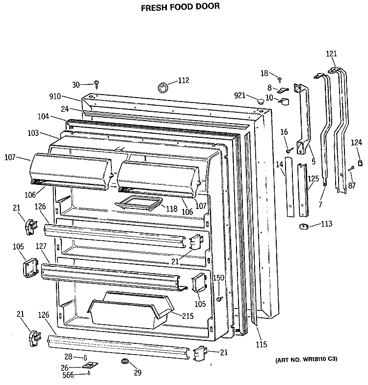 FRESH FOOD DOOR Diagram and Parts List for TBX19GASNRWH  General Electric Refrigerator