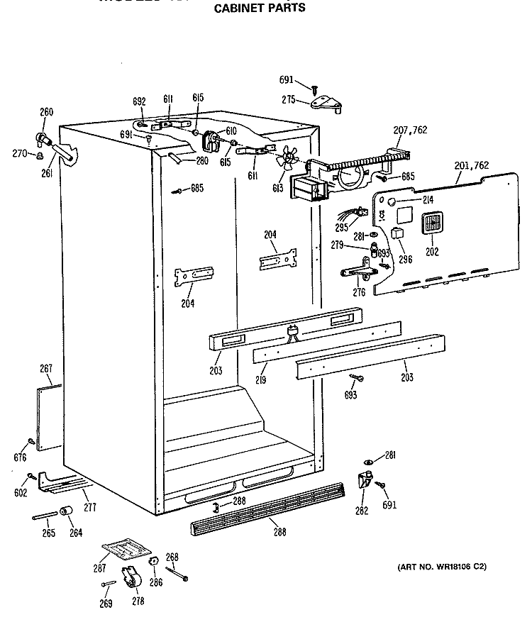 CABINET PARTS Diagram and Parts List for TBX19GASNRWH  General Electric Refrigerator