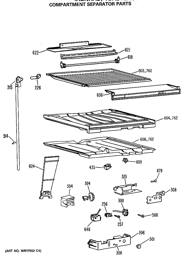 COMPARTMENT SEPARATOR PARTS Diagram and Parts List for TBX21GASNRAD  General Electric Refrigerator