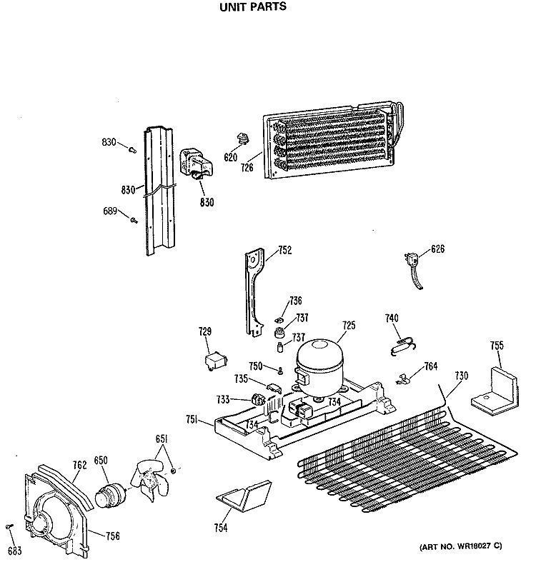 UNIT PARTS Diagram and Parts List for TBX21GASNRAD  General Electric Refrigerator