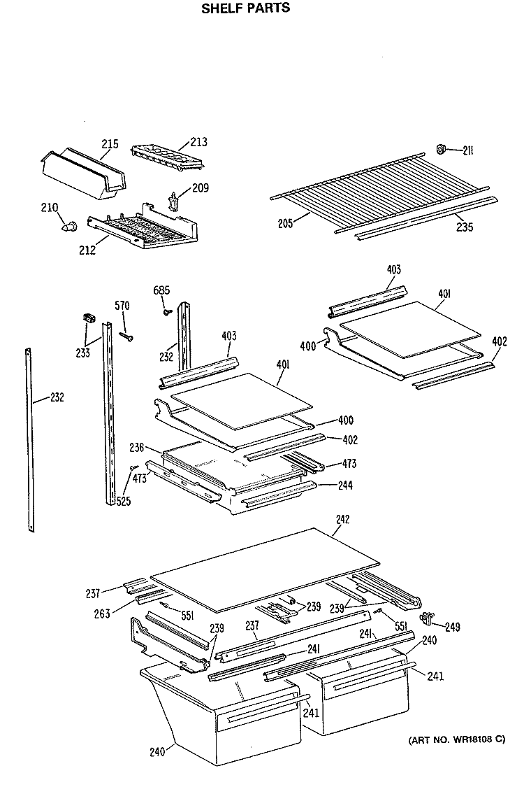 SHELF PARTS Diagram and Parts List for TBX21MASNRAD  General Electric Refrigerator