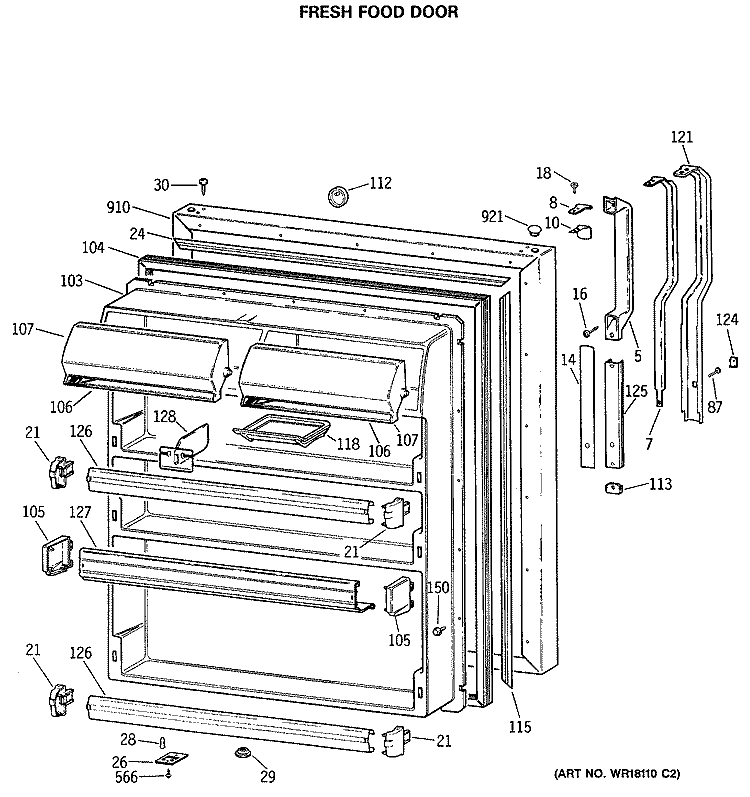 FRESH FOOD DOOR Diagram and Parts List for TBX22JASNRAD  General Electric Refrigerator
