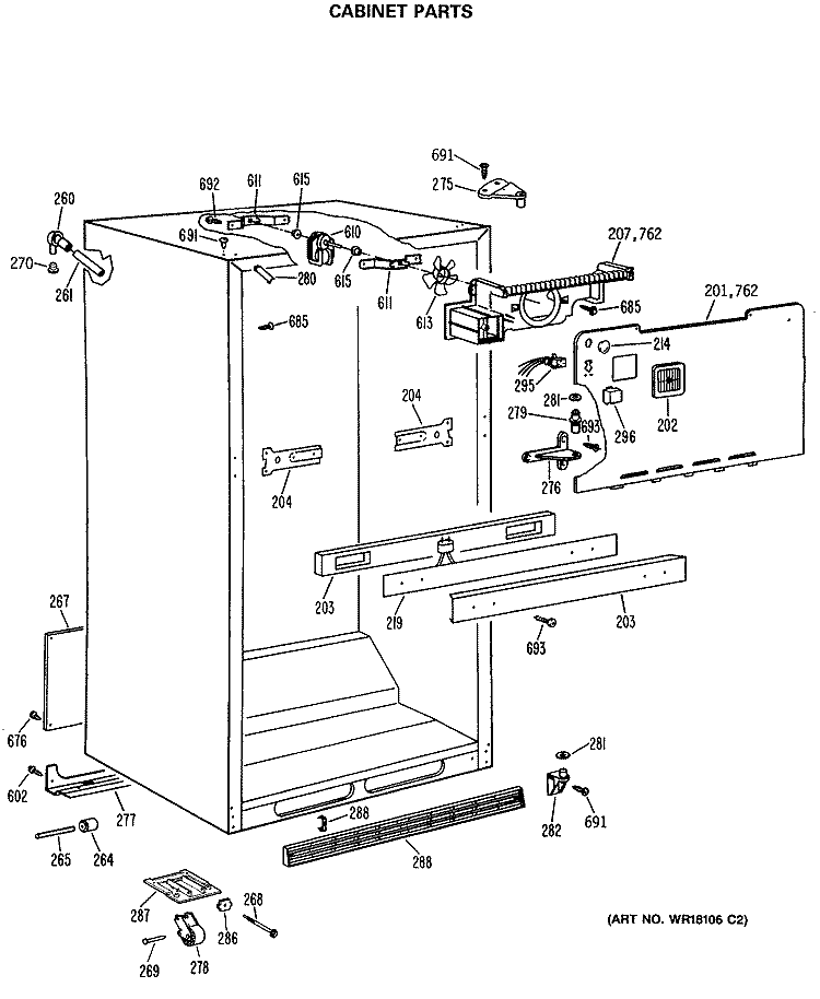 CABINET PARTS Diagram and Parts List for TBX22JASNRAD  General Electric Refrigerator