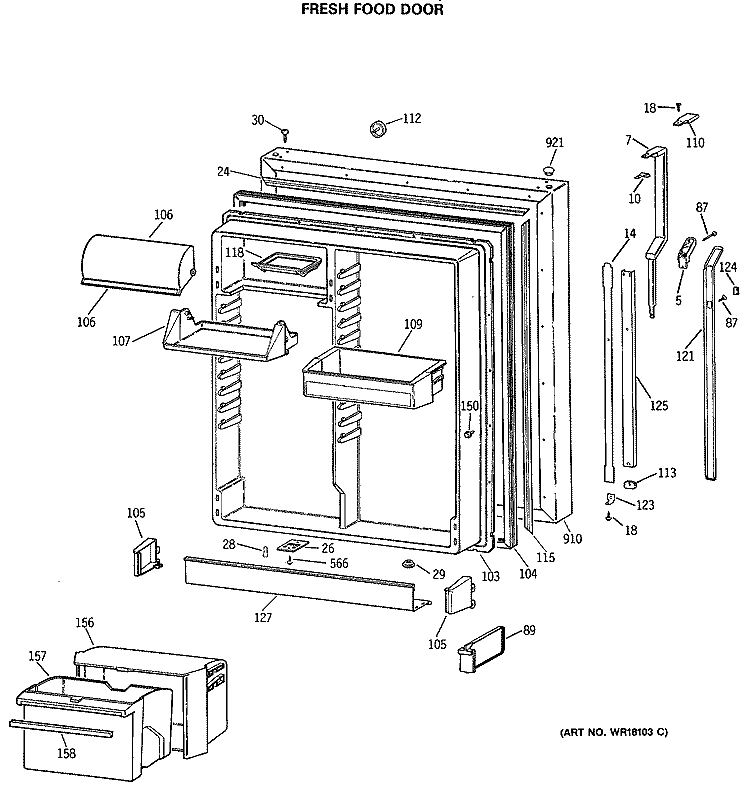 FRESH FOOD DOOR Diagram and Parts List for TBX25PCSJLAA  General Electric Refrigerator