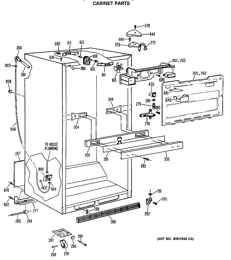 CABINET PARTS Diagram and Parts List for TBX25PCSJLAA  General Electric Refrigerator
