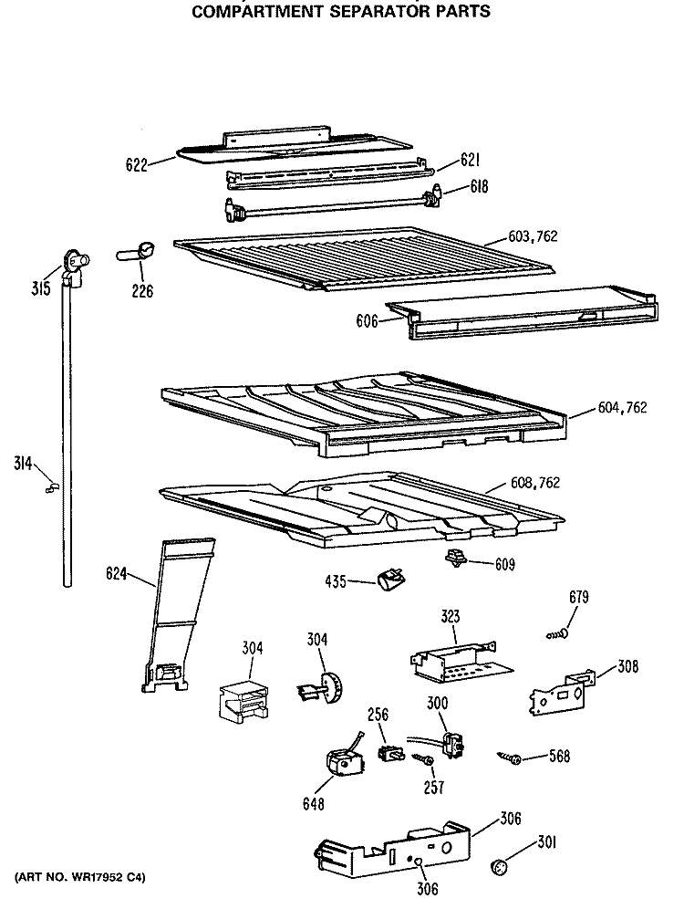 COMPARTMENT SEPARATOR PARTS Diagram and Parts List for TBX25PCSJLAA  General Electric Refrigerator