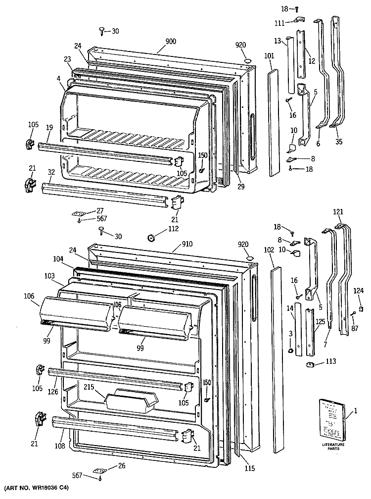 Section Diagram and Parts List for TBE14DASDRAD  General Electric Refrigerator