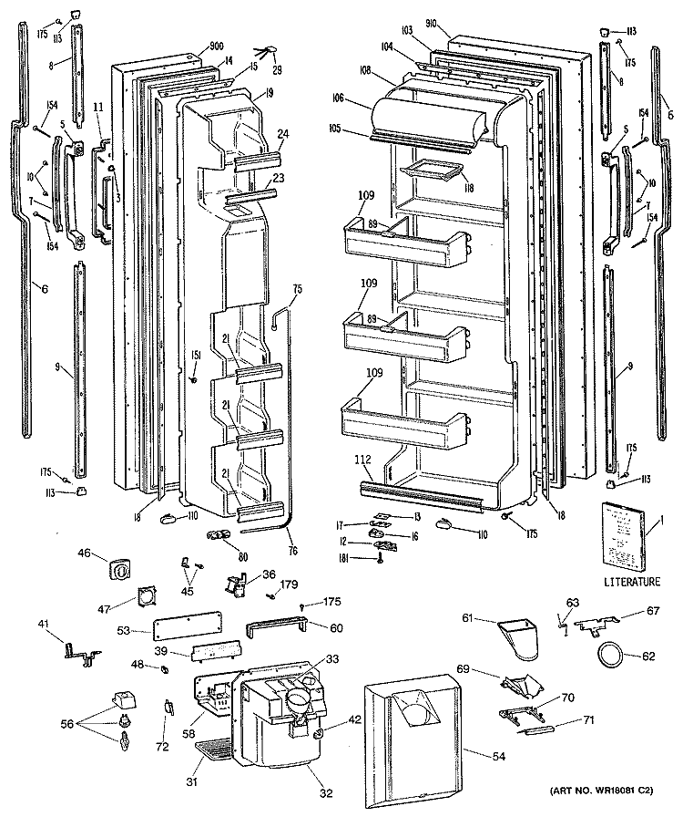 Section Diagram and Parts List for TFC20JRSAWW  General Electric Refrigerator